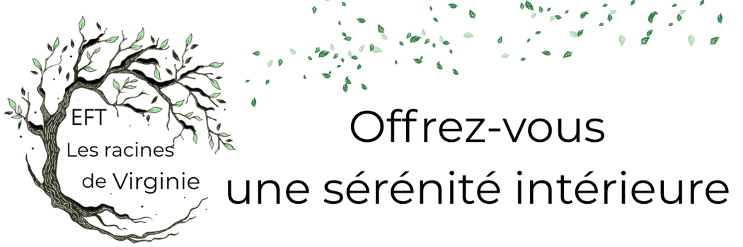 Offrez-vous une sérénité intérieure, logo les racines de virginie, feuilles vertes qui s'envolent