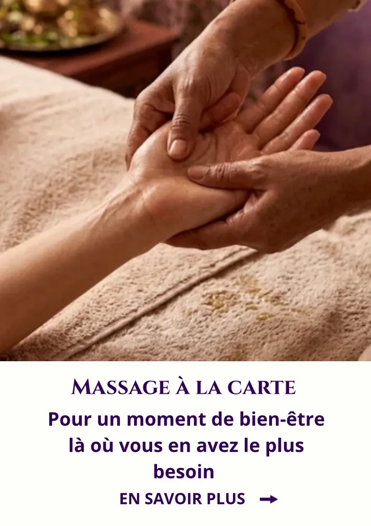 Massage à la carte, main de femme qui se fait masser / cliquer pour en savoir plus